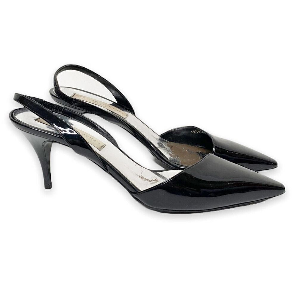 Stella Mccartney Black Patent Leather Sling Back Kitten Heels Women’s Size 39/9